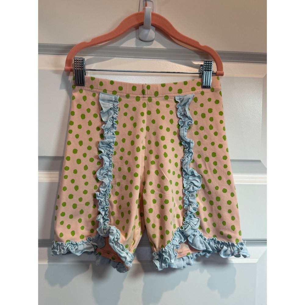 Matilda Jane Girls Pink Green Polka Dot Ruffle Trim Shorts Size 12